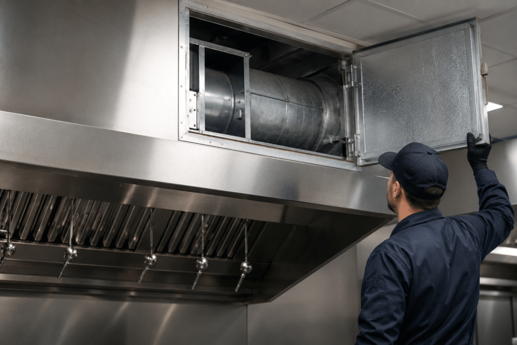 Hood cleaning and full exhaust system cleaning in a commercial kitchen